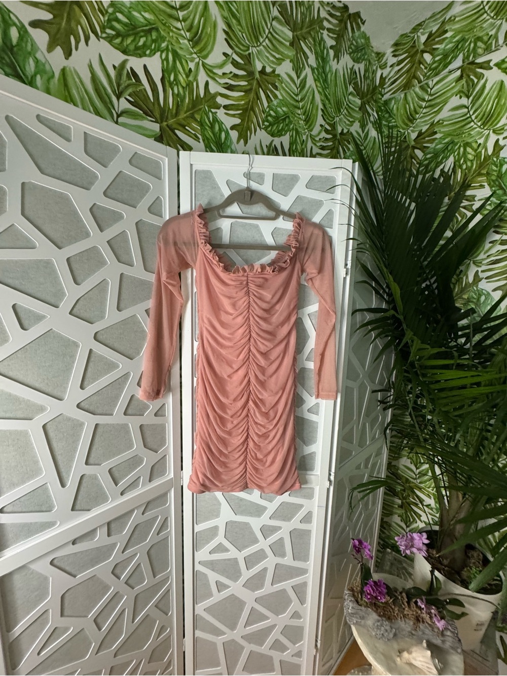 Fashion Nova Dusty Pink Ruched Long-Sleeve Mini Dress